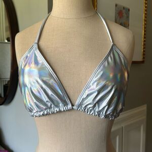 Silver Metallic Triangle Bikini Top sz XL